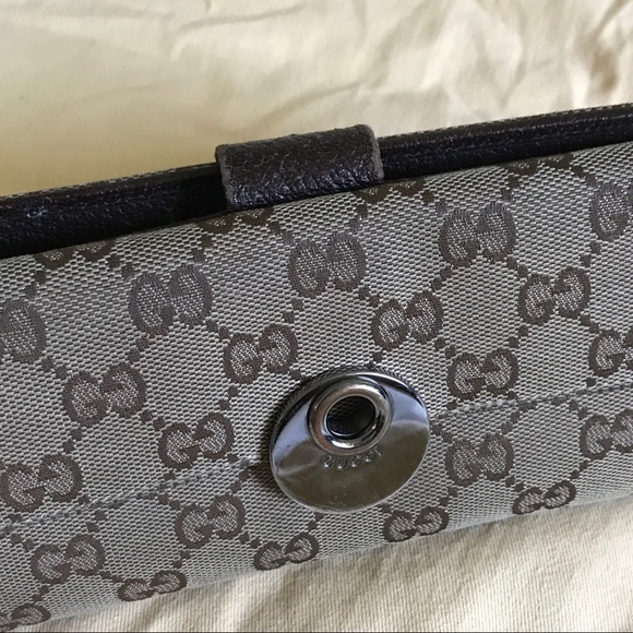 Gucci Eclipse Continental Flap Wallet, Brown Leather and GG monogram - Picture 1 of 10